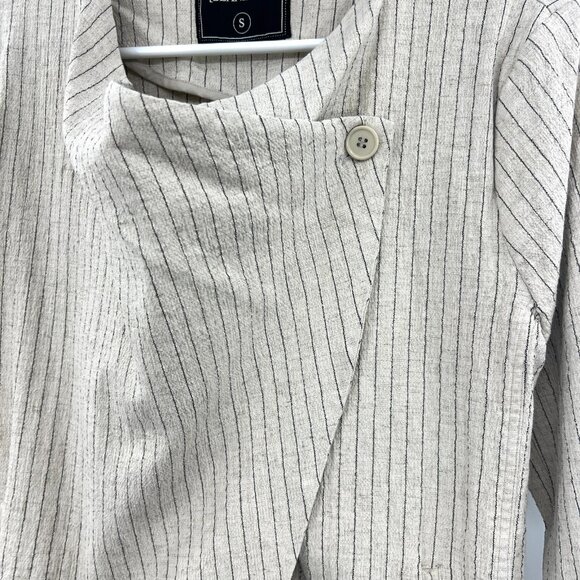 BlankNYC Linen Spandex Beige Black Striped Drape Front Blazer Women's Small - Picture 3 of 5